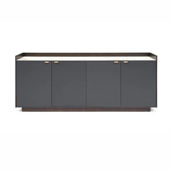 Dark Grey Oak 4 Door Sideboard with Marble Top