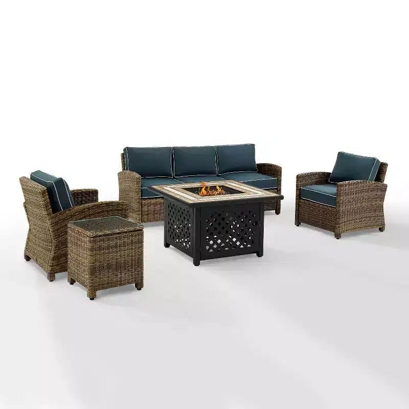 Bradenton 5pc Outdoor Wicker Conversation Set with Fire Table - Crosley