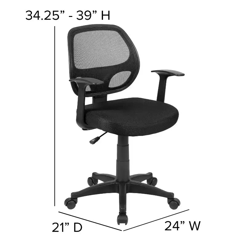Mid-Back Black Mesh Swivel Task Office Chair with T-Arms