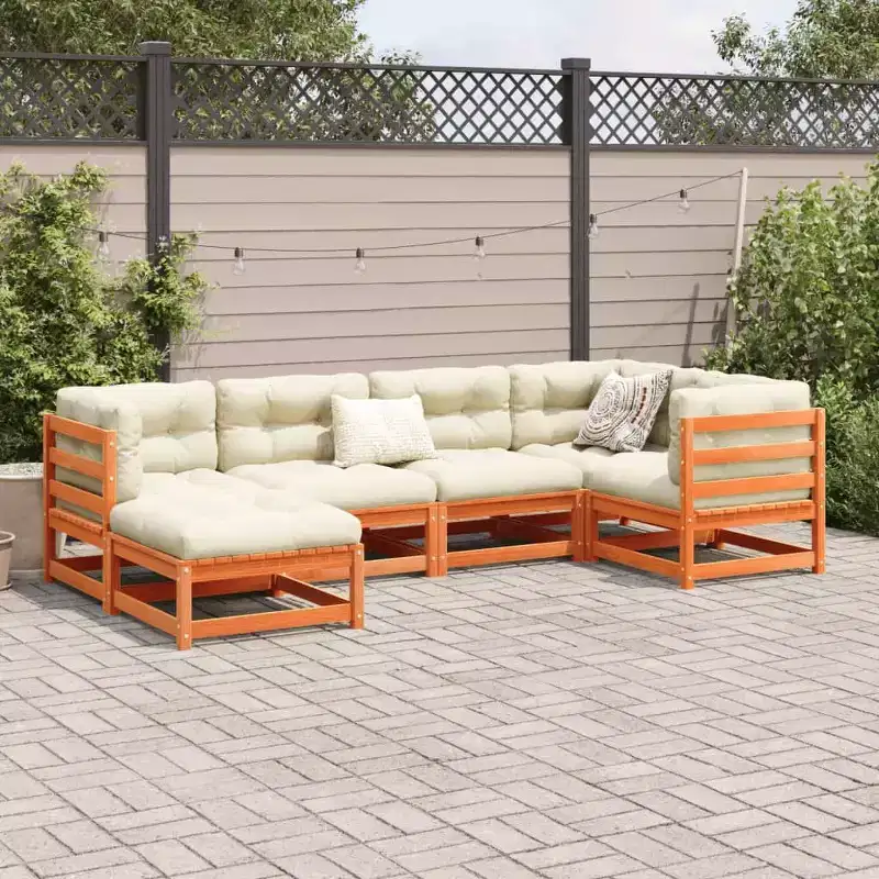 vidaXL Patio Sofa Set Modular Sofas and Footstool 6 Piece Solid Wood Pine