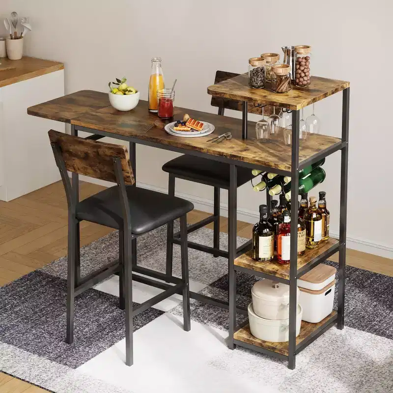 Dining Table Set for 2, Kitchen Table and Chairs, Bar Table Set with 2 Bar Stools, 3 Piece Dining Room Table Set for Small Space, Apartment
