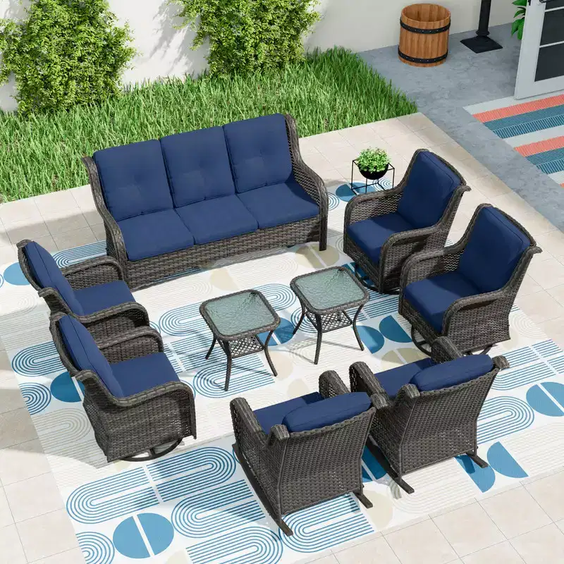 UPTIOT 9 Pieces Outdoor Wicker Sectional Sofa