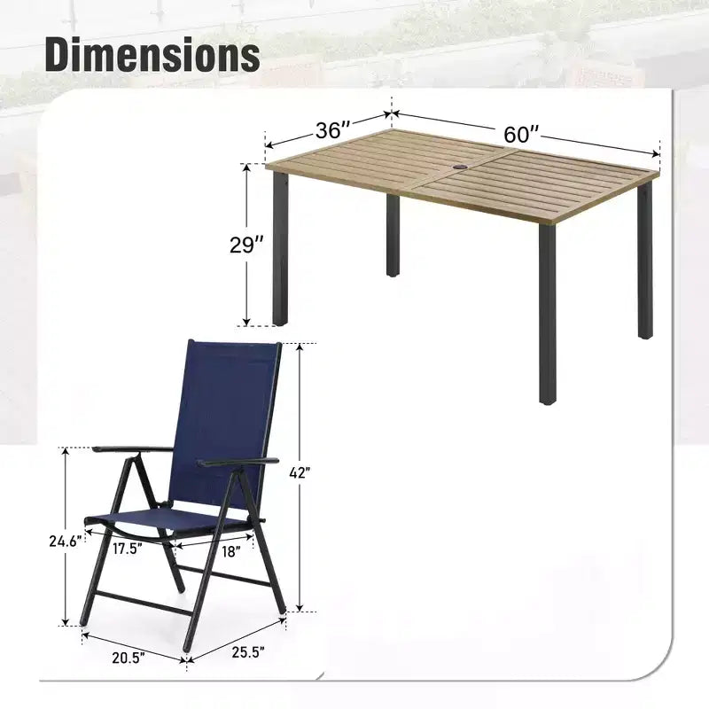 Captiva Designs 7pc Patio Dining Set with Slat-top Rectangle Table & Sling Foldable Chair