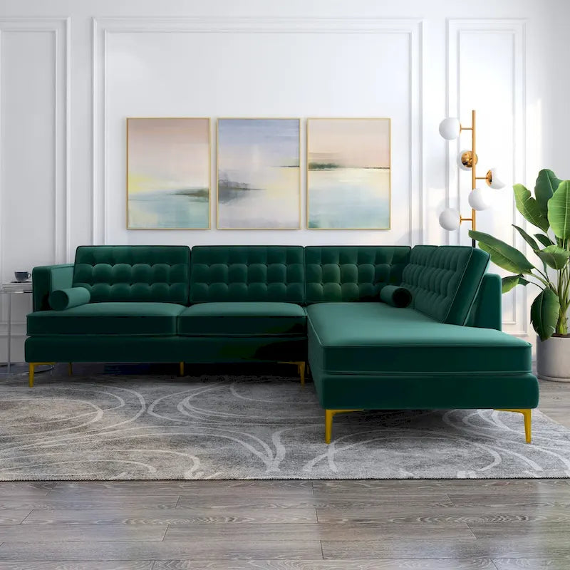 Velvet Modern Tufted Living Room Corner Sectional Sofa