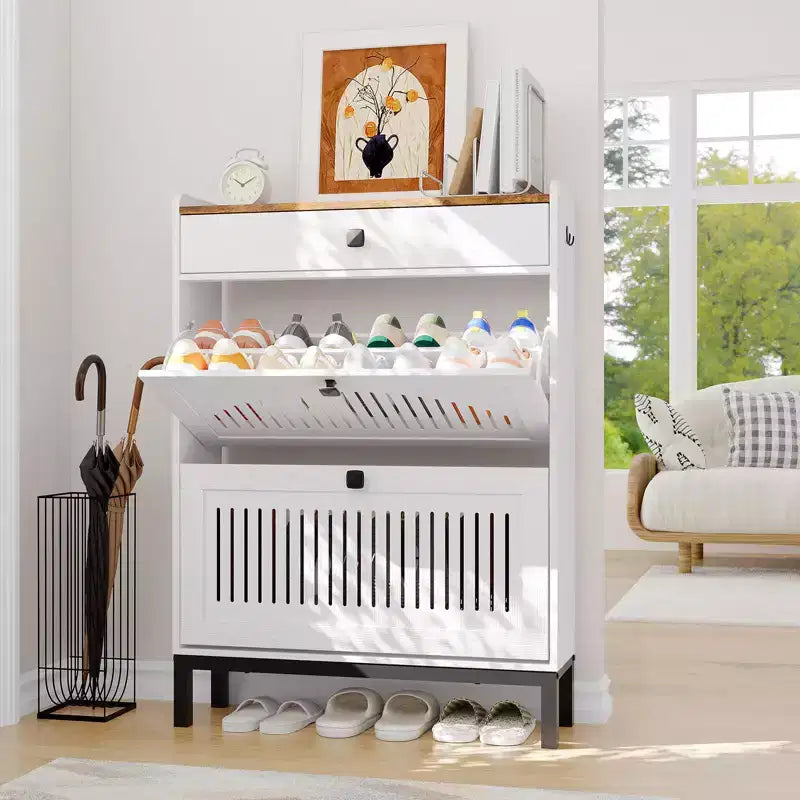 Shoe Storage Cabinet with 2 Flip Drawer, Shoes Organizer with with Top Drawer, Adjustable Shoe Rack