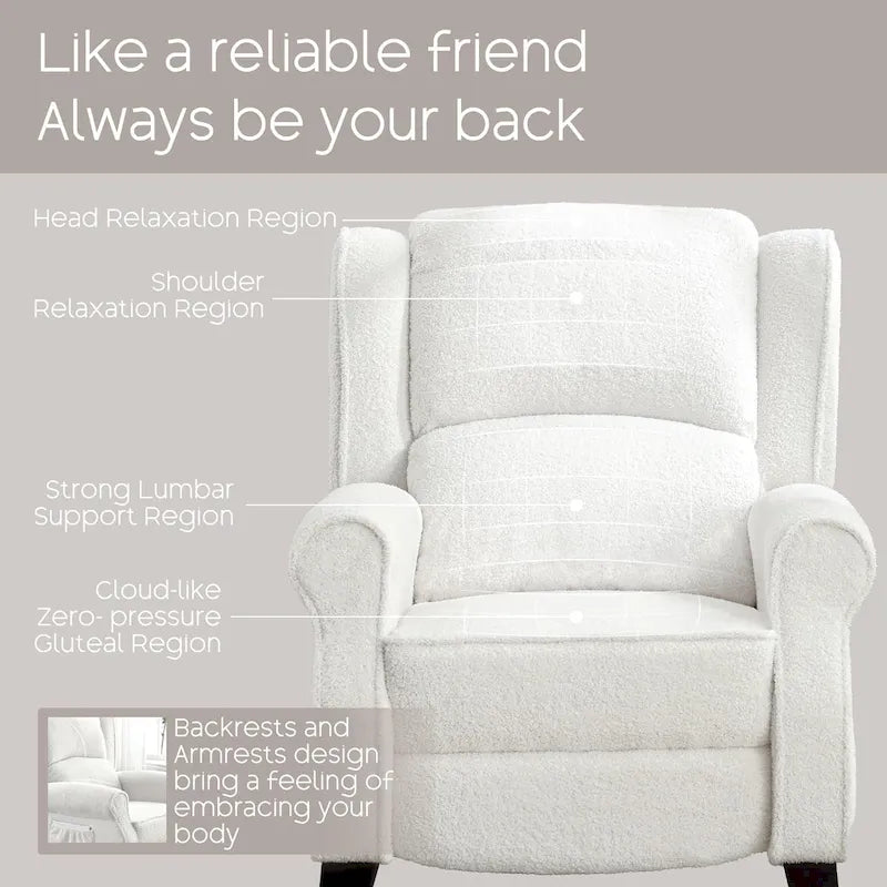 HOMYKA Polyested Upholstered Pushback Recliner Accent Chair Wingback Armchair