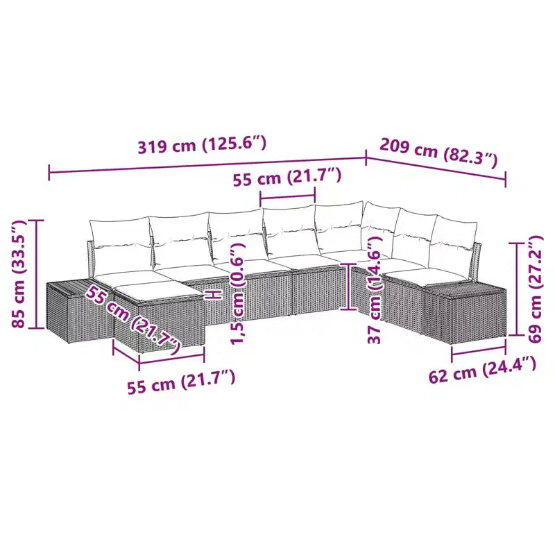 vidaXL Garden Sofa Set with Cushion 8 pcs Brown Poly rattan