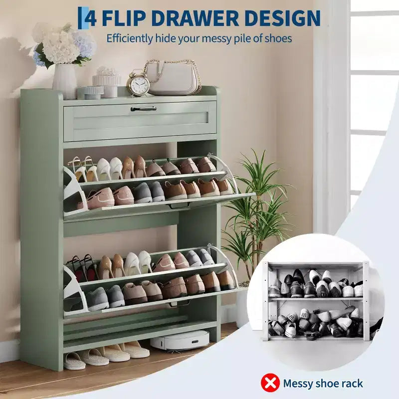 Modern Turn Drawer Shoe Cabinet, Space-Saving Storage Organizer for Entryway