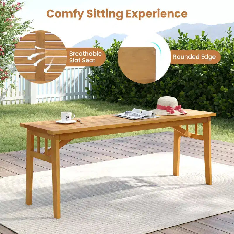 Gymax 3PCS Patio Dining Set Rectangular Picnic Table & 2 Benches w/1.97 Umbrella Hole