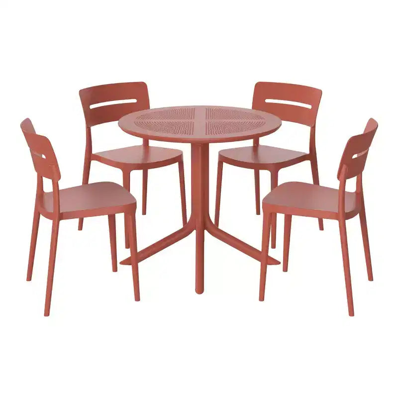 WestinTrends Playa Modern 5-Piece Resin Round Patio Dining Table Set with Stackable Patio Dining Chairs