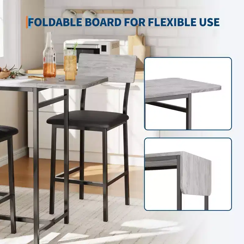 Dining Table Set for 2, Kitchen Table and Chairs, Bar Table Set with 2 Bar Stools, 3 Piece Dining Room Table Set for Small Space, Apartment