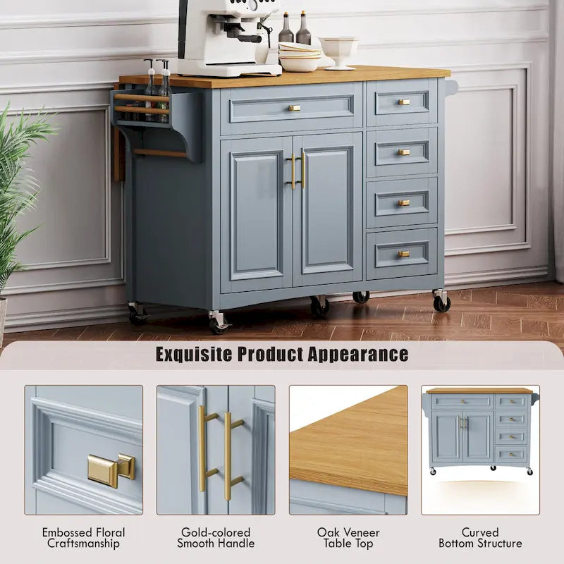White Drop Leaf Kitchen Island Cart for 1–2 Person, No Stool