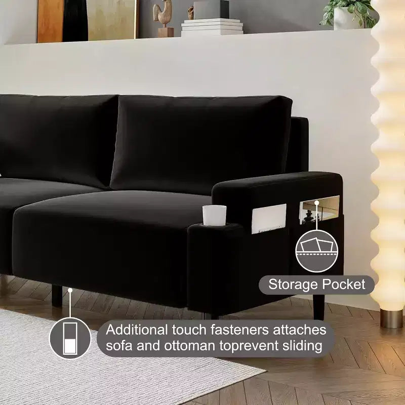 81'' Modern Loveseat Sofa, Small Couches with Cup Holder & Storage Bag, 3-Seater Deep Seating with Soft Cushions & Sturdy Frame for Home Office