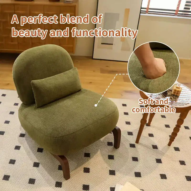 Velvet Armless Accent Chair with Soft Cushion and Solid Wood Legs