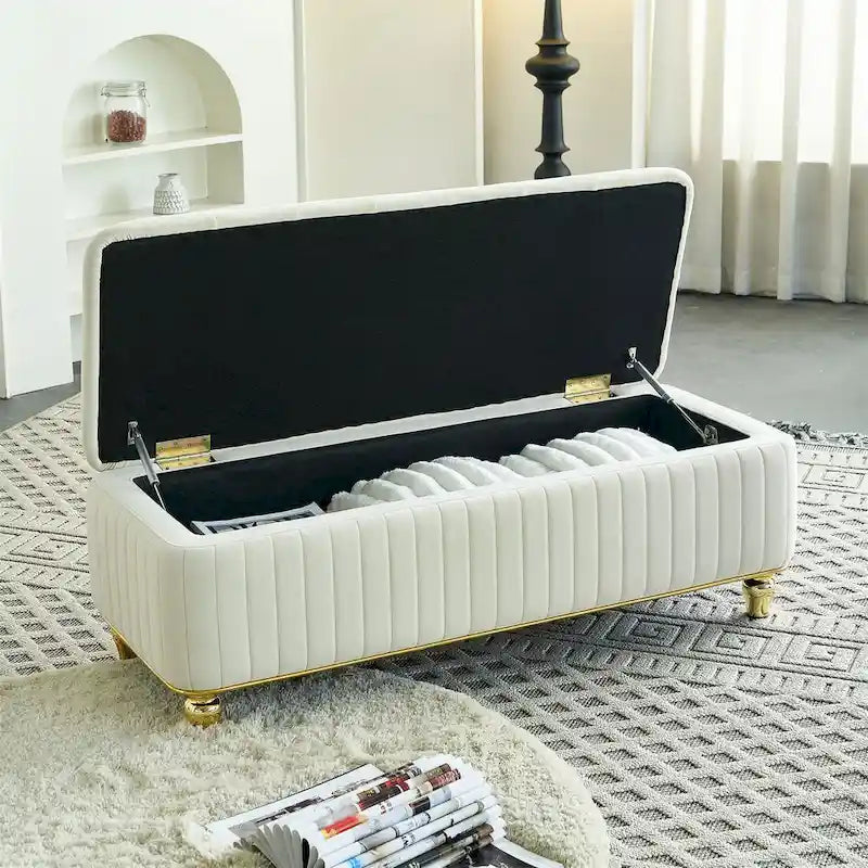 Rectangle Storage Ottoman Bench – Green / Black / Beige, Tufted Velvet, Modern Style, Seats 1–2