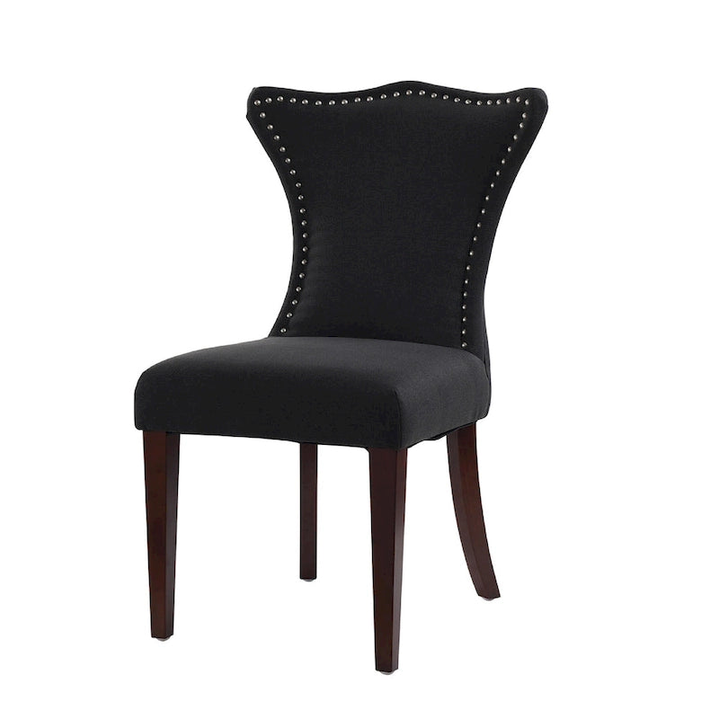 Armless Upholstered Dining Chair – Off-White Floral / Gold Floral / Moss Green / Jet Black / Brown Floral / Midnight Blue, Curved Back, Nailhead Trim, Seats 1