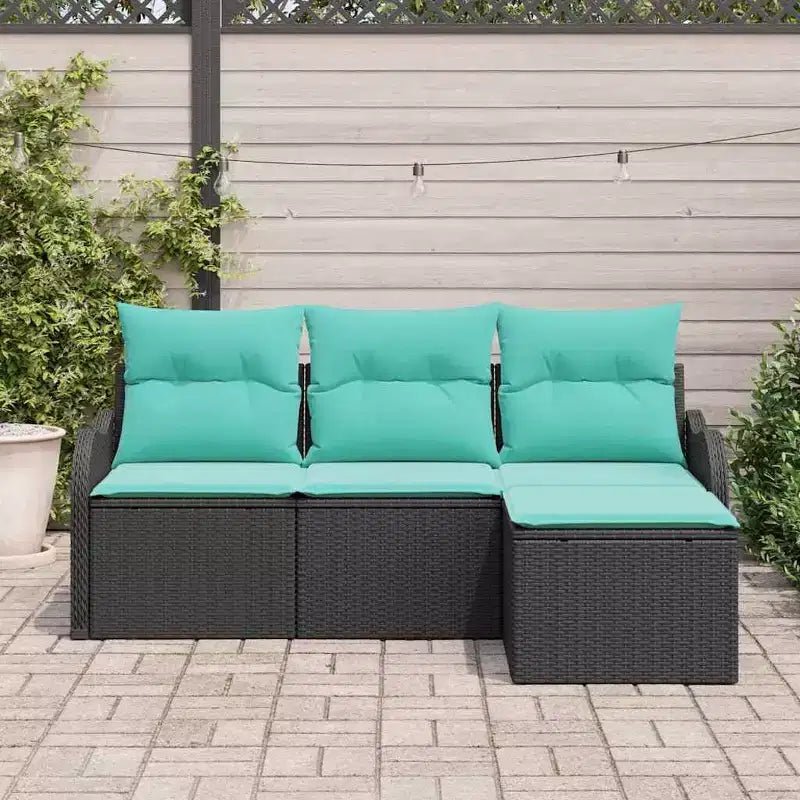 vidaXL Garden Sofa Set with Cushion 4 pcs Black Poly rattan