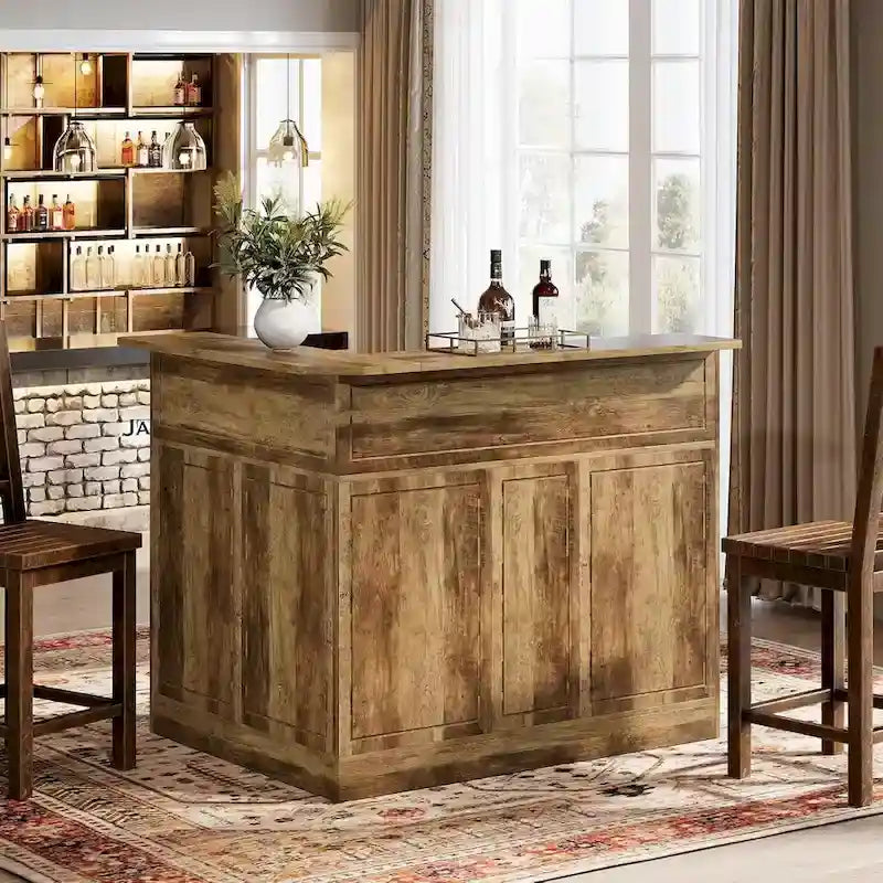 L-Shaped Bar Cabinet with Stemware Racks for Home Pub