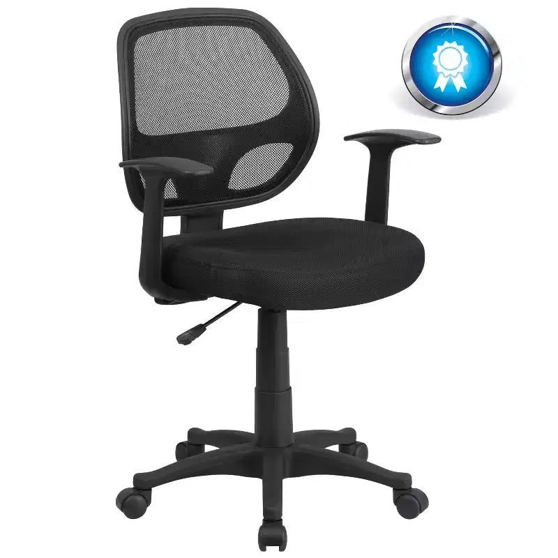 Mid-Back Black Mesh Swivel Task Office Chair with T-Arms