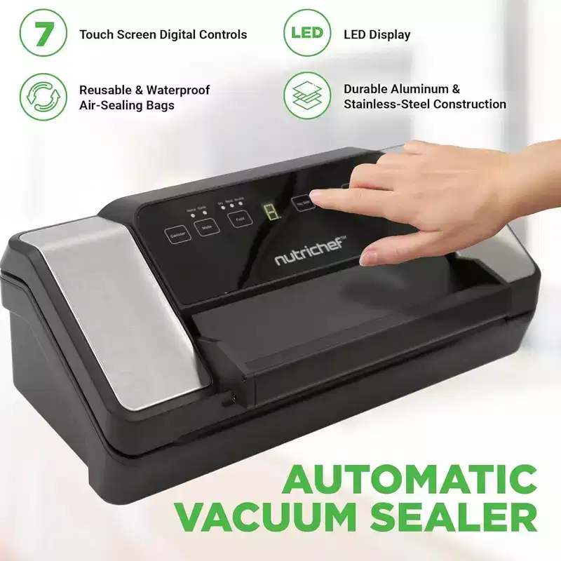 NutriChef Automatic Vacuum Sealer with Dual Sealing, Roll Cutter - Black