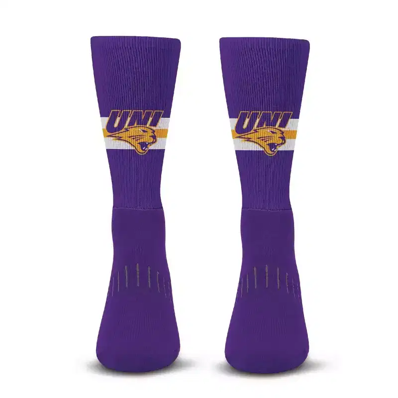 NCAA Northern Iowa Panthers Streak Team Color Crew Socks - L: Logo Pattern, Midweight Fabric