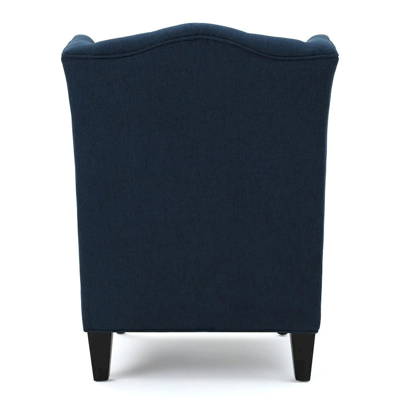Upholstered Wingback Chair – Blue / Navy / Silver / Green, Button-Tufted Diamond Stitch, Birch Legs, Seats 1