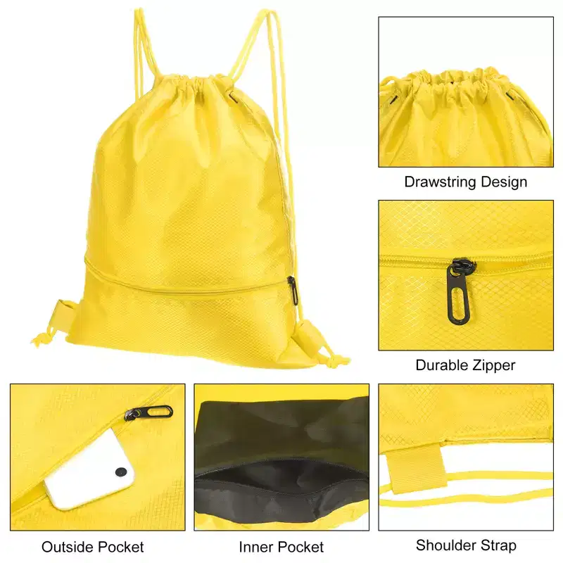 Unique Bargains Waterproof Adjustable Zip Pocket Drawstring Backpack Bags for Women Men