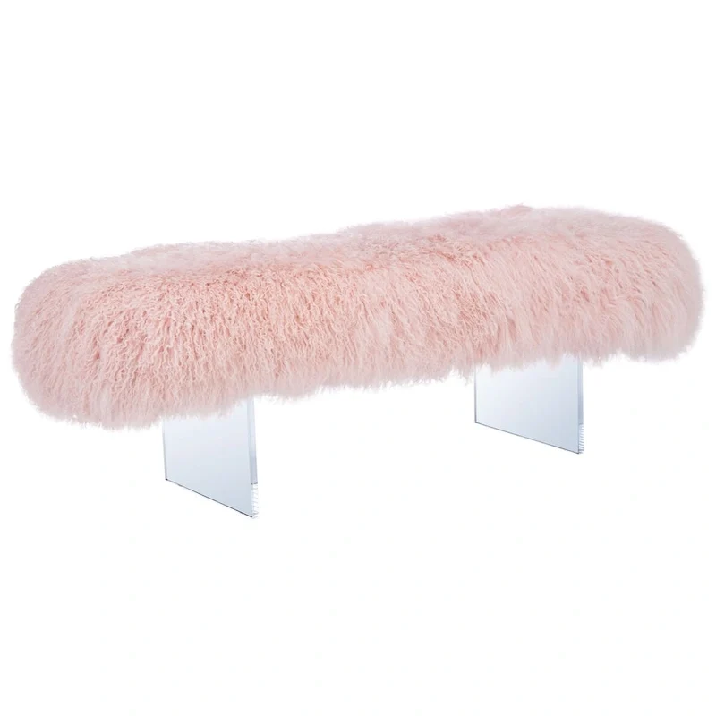 Gaetane Sheepskin Ottoman with Acrylic Legs