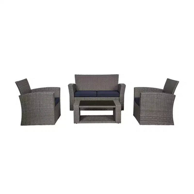 WestinTrends 4 Piece Outdoor Wicker Rattan Conversation Sofa set with Coffee table