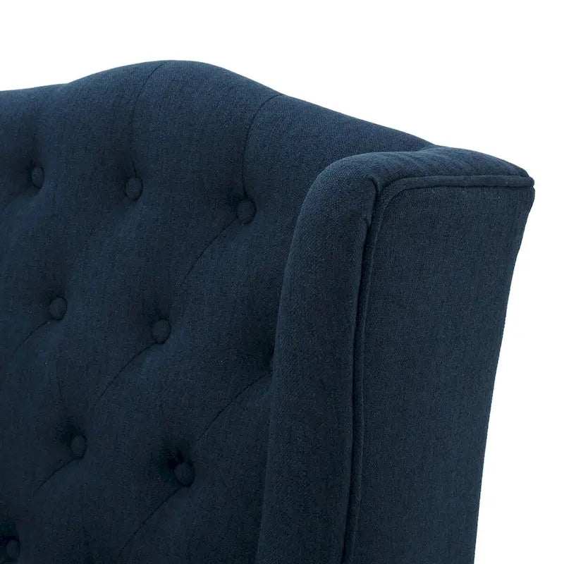 Upholstered Wingback Chair – Blue / Navy / Silver / Green, Button-Tufted Diamond Stitch, Birch Legs, Seats 1