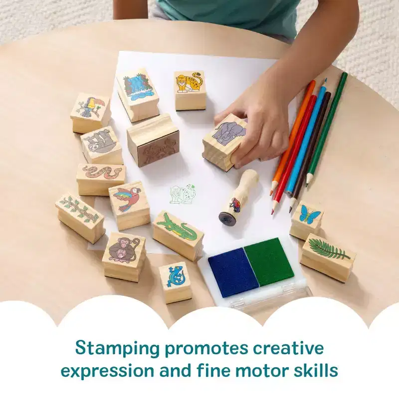 Melissa & Doug Stamp-a-Scene Stamp Set: Rain Forest - 20 Wooden Stamps, 27-Piece Set for Kids, Animals Theme