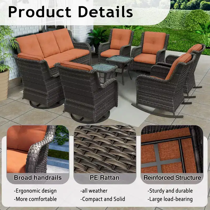 UPTIOT 9 Pieces Outdoor Wicker Sectional Sofa