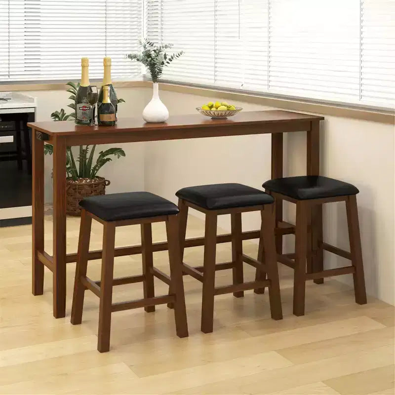 Costway 4-Piece Bar Table Set w/ Power Outlet Counter-Height Table & 3 Bar Stools