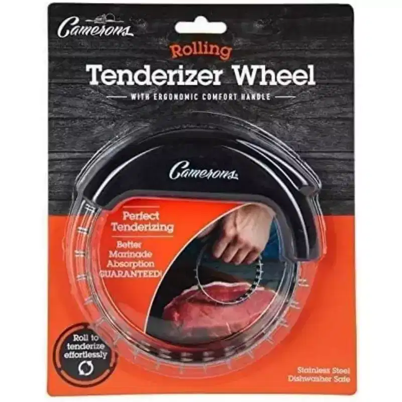 Camerons Rolling Meat Tenderizer BBQ Tool - Stainless Steel Sharp Blades Break Down Tough Tendons in Beef, Poultry, Steak & More - Cookout Essential