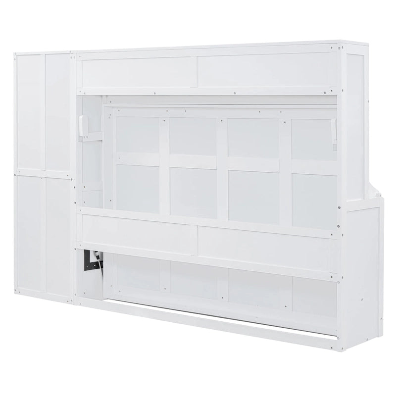 Full Size Murphy Bed – White, Wall-Fold, Built-in Shelf, Side Wardrobe & 2 Drawers, Sleeps 1
