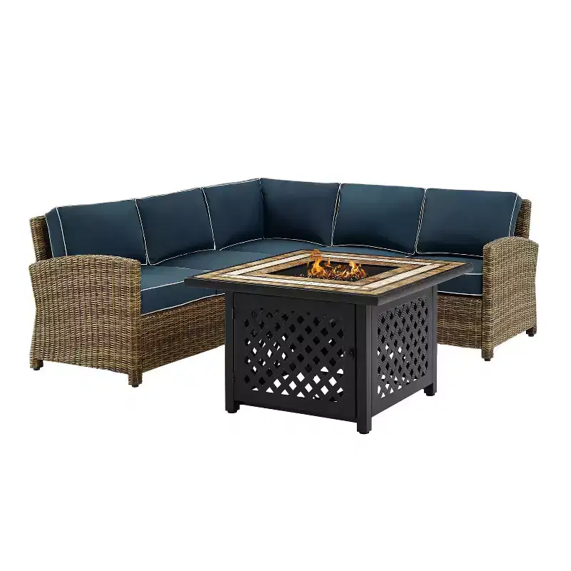Bradenton 4pc Outdoor Wicker Sectional Set with Fire Table - Crosley