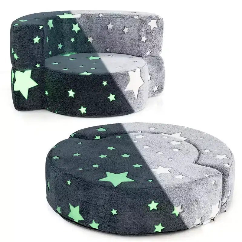 Costway Kids Plush Couch with Machine Washable Flannel Cover Soft Sponge Padding