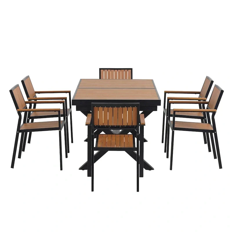 7-Piece Outdoor Extendable Dining Set with Extendable Table and 6 Armrest Chair