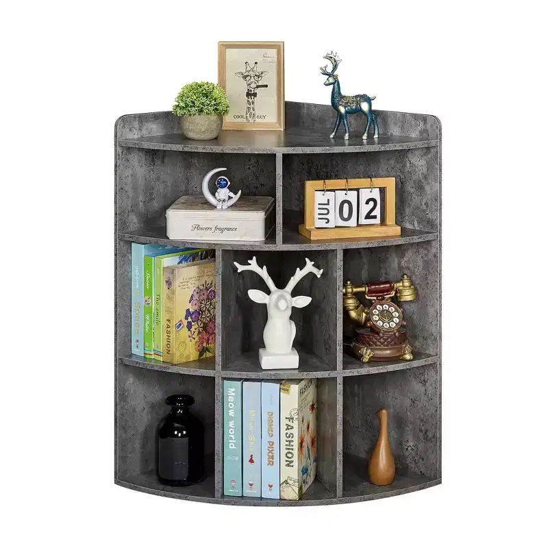 VECELO Corner Cabinet, 3-Tier Cube Storage Organizer, Triangle Bookcases with 8 Cubbies