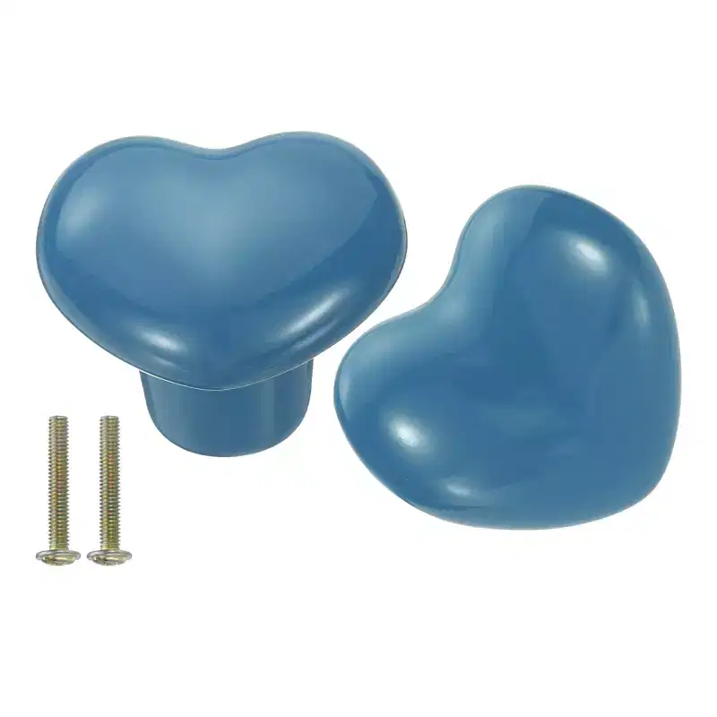 Unique Bargains Heart-Shaped Ceramic Drawer Knobs with Screw for Cupboard Wardrobe 2 Pcs
