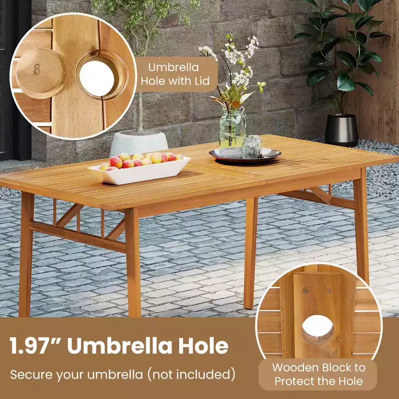 Gymax 3PCS Patio Dining Set Rectangular Picnic Table & 2 Benches w/1.97 Umbrella Hole