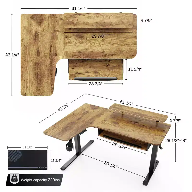 EUREKA ERGONOMIC 60x23 L Shaped Standing Desk with Accessories Set
