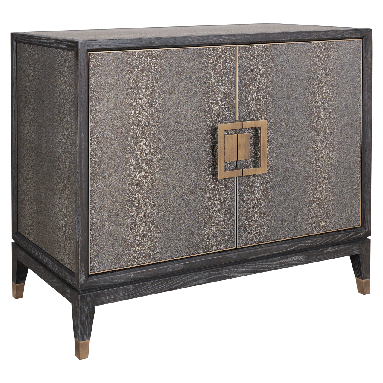 Black Wood & Shagreen 2 Door Sideboard with Brass Handles