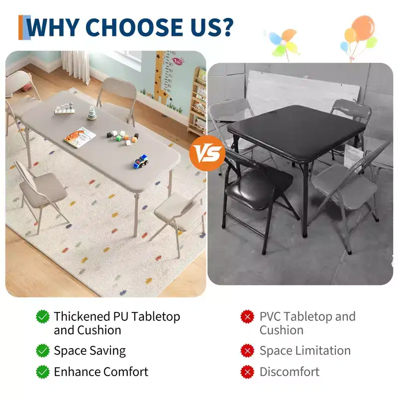 5-Piece Children's Folding Table and Chair Set, Toddler Kids Activity Table and Chair Set for Restaurants, Nurseries, Classrooms