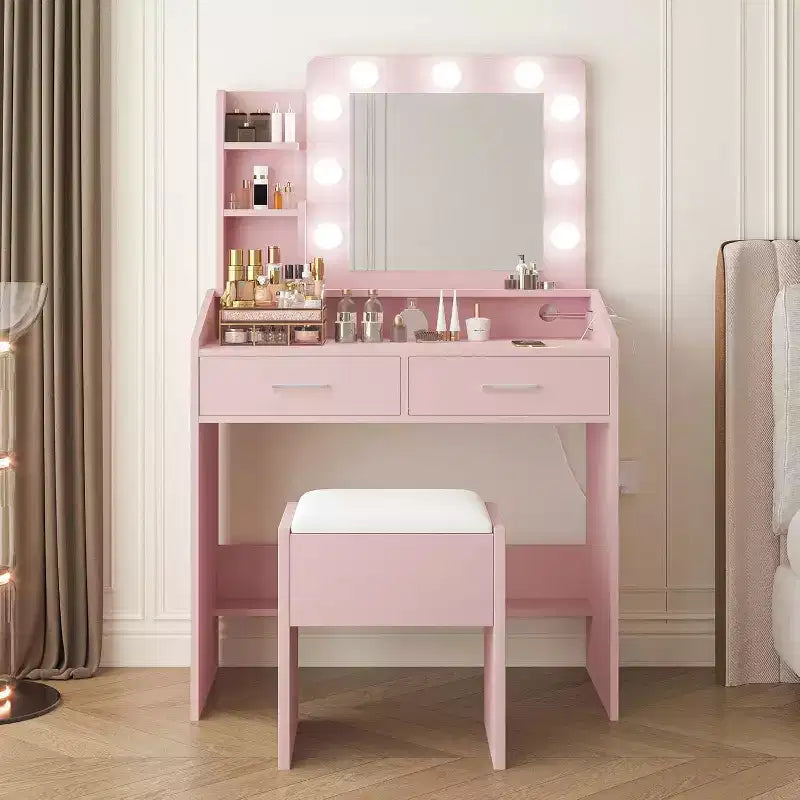 Vanity Desk with Mirror, Makeup Vanity with Cushioned Stool, 3 Lighting Modes Adjustable Brightness