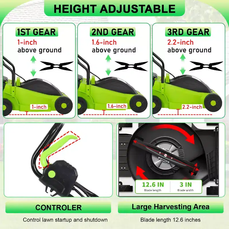 BestMassage Electric Lawn Mower Grass Cutter Machine Corded 12 Amp Dethatcher