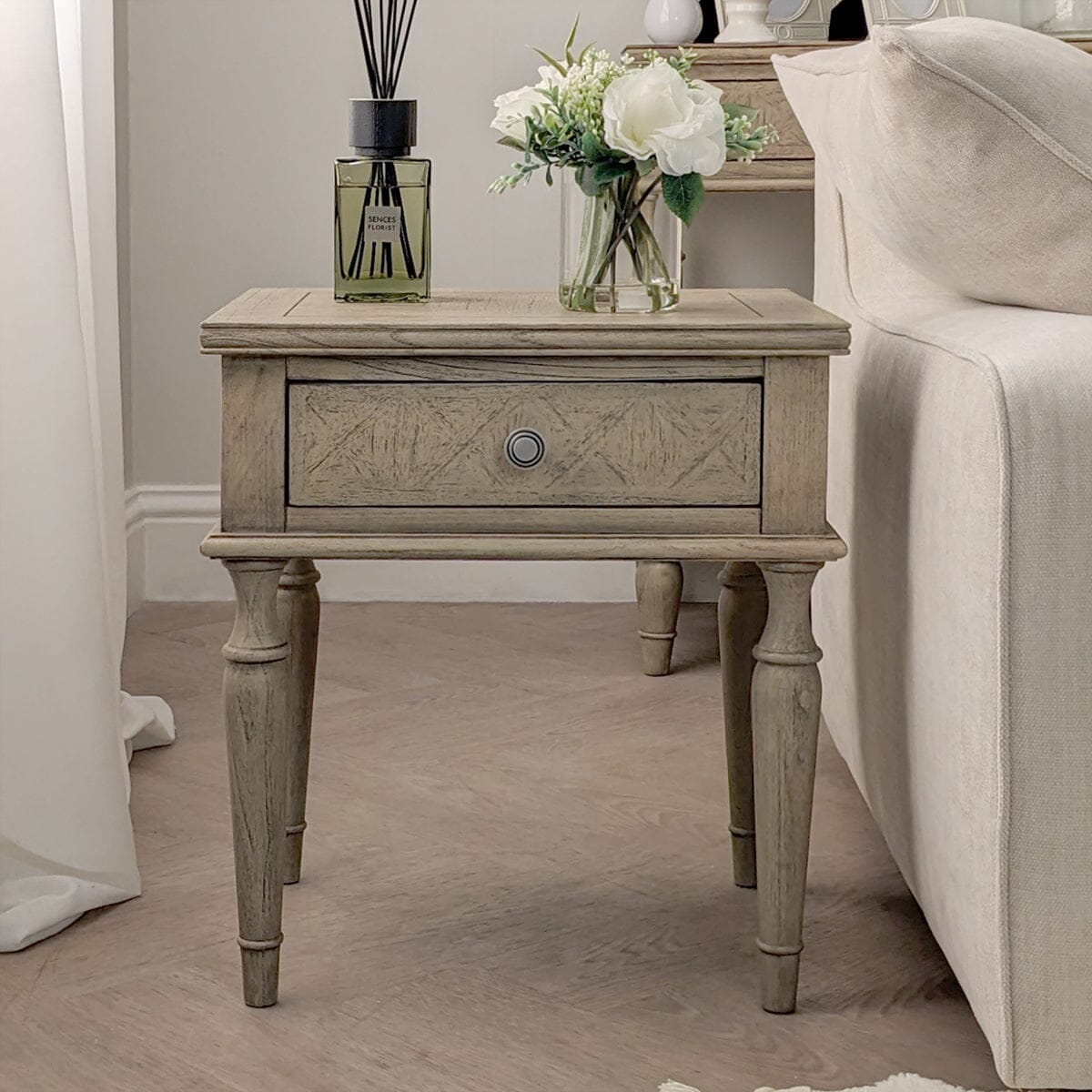 Natural Wood 1 Drawer Bedside Table