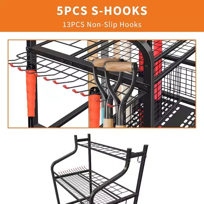 Vertical Wheeled Garden Tool Organizer with Shelves & Baskets - For Garden Tool Storage