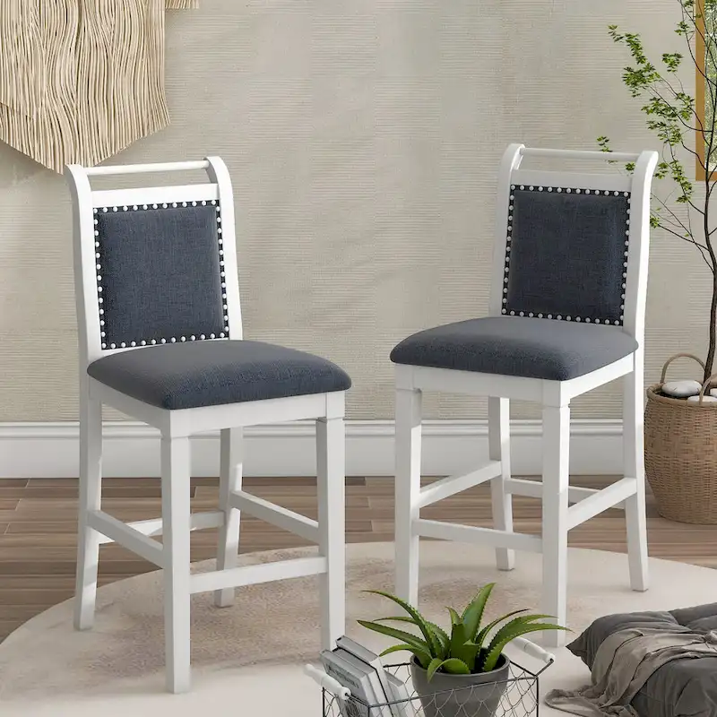 Rustic Style Wooden 3-Piece Dining Table Set with Drop Leaf and 2 Upholstered Dining Chairs