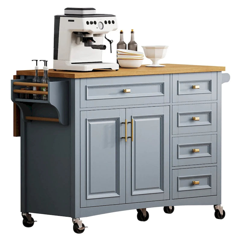 White Drop Leaf Kitchen Island Cart for 1–2 Person, No Stool